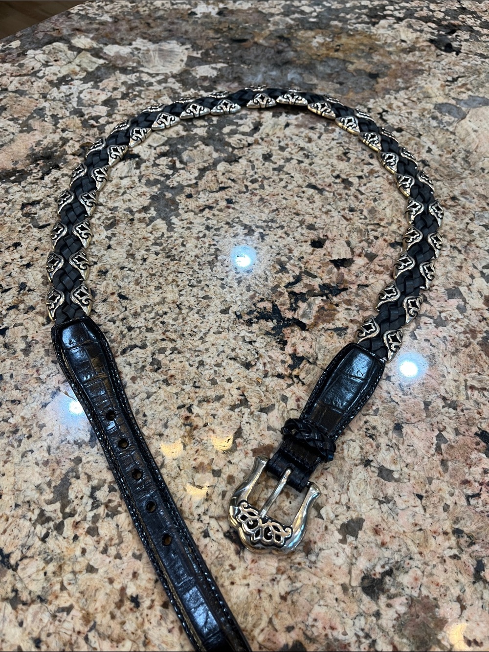 Brighton Black Braided Leather Necklace with Silver Accents